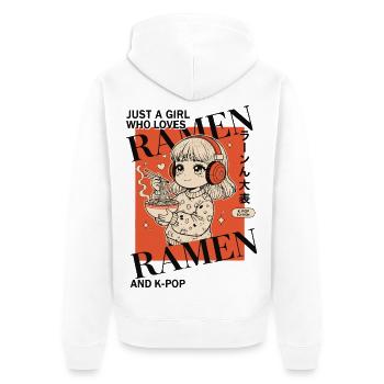 Nur ein Mädchen, das Ramen und K-Pop-Anime auf Koreanisch liebt - Unisex Premium Bio Zip Hoodie - Weiß - Hinten - Thijin (182cm)