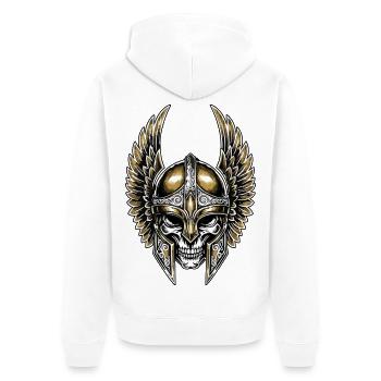 Wikingerschädel Gold- und weißflügeliger Helm Totemkrieger - Unisex Premium Bio Zip Hoodie - Weiß - Hinten - Thijin (182cm)