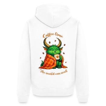 Kaffeezeit – Ein kleines Kaffeemonster - Unisex Premium Bio Zip Hoodie - Weiß - Hinten - Thijin (182cm)