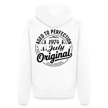 Juli 1974 – Legende der Gipfel und Berge - Unisex Premium Bio Zip Hoodie - Weiß - Hinten - Thijin (182cm)