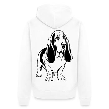 Basset-Hound_Hund_stehend_schwarz - Unisex Premium Bio Zip Hoodie - Weiß - Hinten - Thijin (182cm)