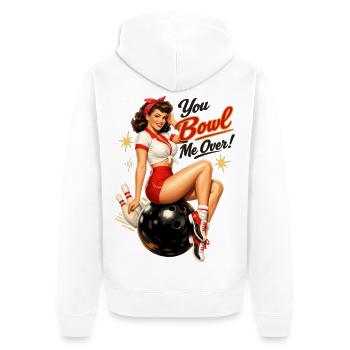 Retro Bowling Pin-Up Lady – You Bowl Me Over - Unisex Premium Bio Zip Hoodie - Weiß - Hinten - Thijin (182cm)