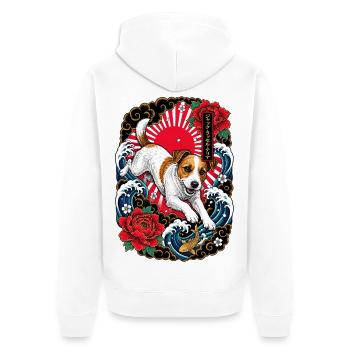Jack Russell Terrier im Japan Tattoo Stil - Unisex Premium Bio Zip Hoodie - Weiß - Hinten - Thijin (182cm)