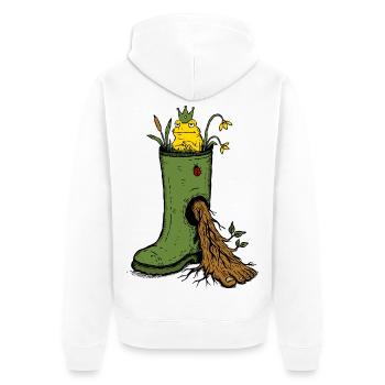 Griffonnage de jardin de bottes en caoutchouc du Roi Grenouille - Veste à capuche bio Premium Unisexe - blanc - Dos - Thijin (182cm)