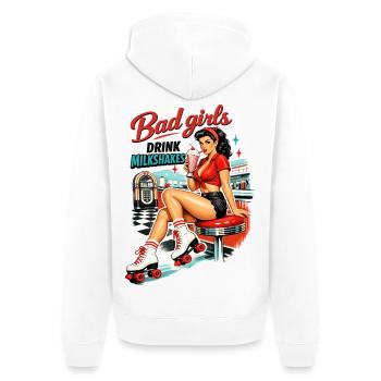 Bad Girls Drink Milkshakes – 50s Diner Pin-Up - Unisex Premium Organic Zip Hoodie - white - Back - Thijin (182cm)