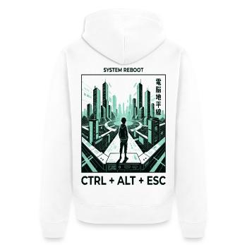 Reboot Skyline CTRL ALT ESC - Unisex Premium Bio Zip Hoodie - Weiß - Hinten - Thijin (182cm)