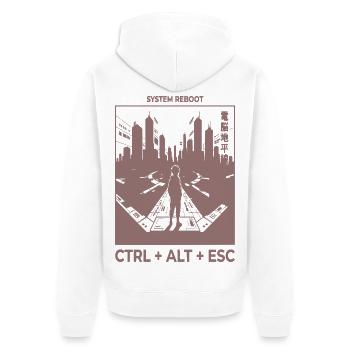 System Reboot Skyline - Unisex Premium Bio Zip Hoodie - Weiß - Hinten - Thijin (182cm)