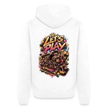 Lass uns spielen Neon Gaming Krone - Unisex Premium Bio Zip Hoodie - Weiß - Hinten - Thijin (182cm)