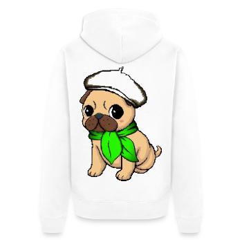 Beige Beret Mops - Unisex Premium Bio Zip Hoodie - Weiß - Hinten - Thijin (182cm)
