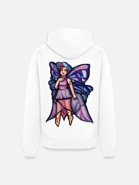 Schmetterlingsfee im lavendelfarbenen Glanz - Unisex Premium Bio Zip Hoodie - Weiß