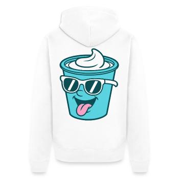 Crème Joghurt Sahne Eis - Becher mit Sonnenbrille - Unisex Premium Bio Zip Hoodie - Weiß - Hinten - Thijin (182cm)