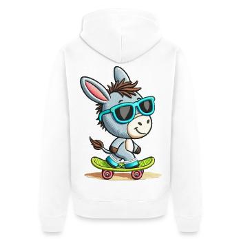 Cool Skater Donkey Tee - Unisex Premium Organic Zip Hoodie - white - Back - Thijin (182cm)