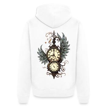 Fleurs et mécanique : la magie de l’horloge steampunk. - Veste à capuche bio Premium Unisexe - blanc - Dos - Thijin (182cm)