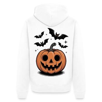Gruseliger Kürbiskopf mit lachendem Gesicht - Unisex Premium Bio Zip Hoodie - Weiß - Hinten - Thijin (182cm)