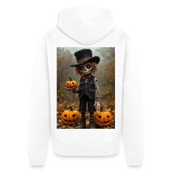 Haunted Scarecrow with Jack-O-Lanterns - Unisex Premium Organic Zip Hoodie - white - Back - Thijin (182cm)