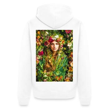 Frühlingsblüte Blumenkrone - Unisex Premium Bio Zip Hoodie - Weiß - Hinten - Thijin (182cm)