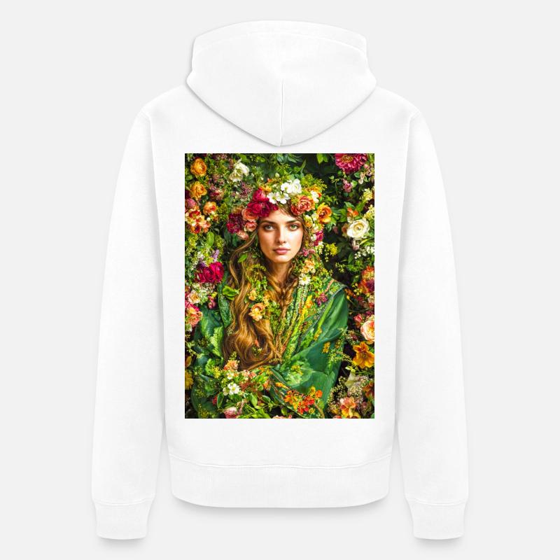 Frühlingsblüte Blumenkrone - Unisex Premium Bio Zip Hoodie - Weiß