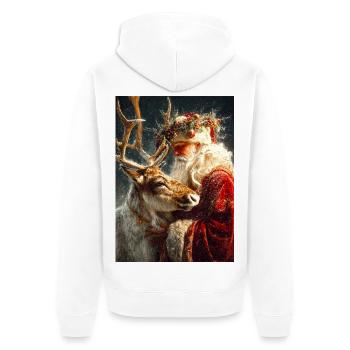 Winter Santa and Reindeer Embrace - Unisex Premium Organic Zip Hoodie - white - Back - Thijin (182cm)