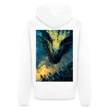Stormbound Dragon Over City - Unisex Premium Organic Zip Hoodie - white - Back - Thijin (182cm)