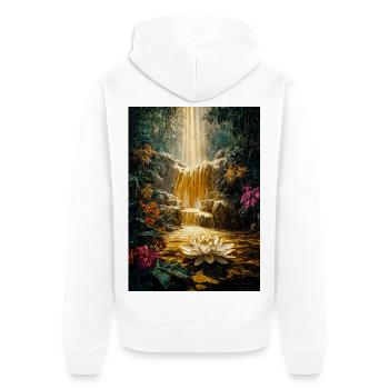 Goldener Lotus-Landschaft - Unisex Premium Bio Zip Hoodie - Weiß - Hinten - Thijin (182cm)