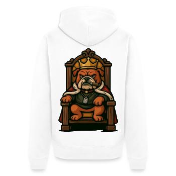 Royal Bulldog King on Throne Cartoon Graphic - Unisex Premium Organic Zip Hoodie - white - Back - Thijin (182cm)