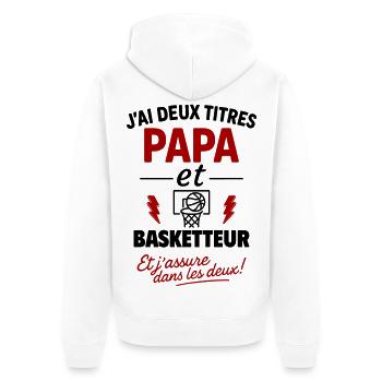 Papa, Basketballspieler, Vatertagsgeschenk, Weihnachten - Unisex Premium Bio Zip Hoodie - Weiß - Hinten - Thijin (182cm)
