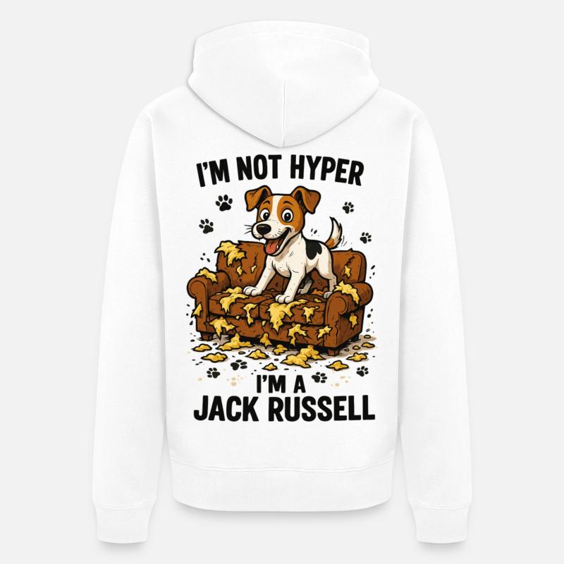 Jack Russell Terrier : Drôle d’Hyperactivité Drôle - Veste à capuche bio Premium Unisexe - blanc