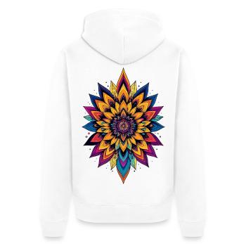 Bunte LSD Blume Mandala Farbexplosion Blumenstern - Unisex Premium Bio Zip Hoodie - Weiß - Hinten - Thijin (182cm)