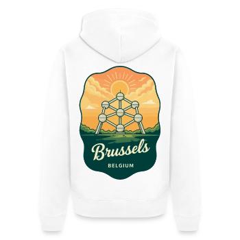 Brussels Atomium Vintage Sunset Travel Badge - Unisex Premium Organic Zip Hoodie - white - Back - Thijin (182cm)