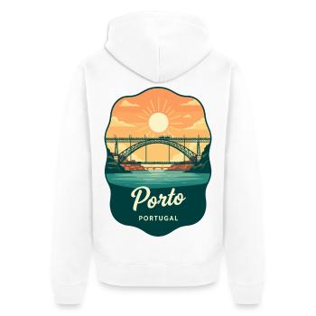 Insigne de voyage rétro du pont Luis de Porto Dom - Veste à capuche bio Premium Unisexe - blanc - Dos - Thijin (182cm)