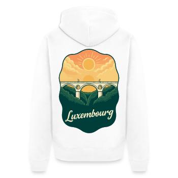 Emblème vintage du pont Adolphe du Luxembourg - Veste à capuche bio Premium Unisexe - blanc - Dos - Thijin (182cm)