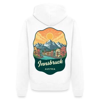 Innsbruck Alps Vintage Sunset Abzeichen - Unisex Premium Bio Zip Hoodie - Weiß - Hinten - Thijin (182cm)