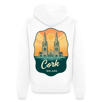 Badge de voyage Retro Sunset de Cork Ireland - Veste à capuche bio Premium Unisexe - blanc - Dos - Thijin (182cm)