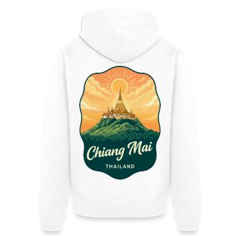Chiang Mai Doi Suthep Retro-Reiseabzeichen - Unisex Premium Bio Zip Hoodie - Weiß - Hinten - Thijin (182cm)