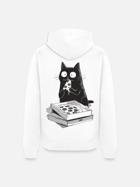 Pizza-Katze - Unisex Premium Bio Zip Hoodie - Weiß