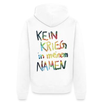 Kein Krieg in meinem Namen - Unisex Premium Bio Zip Hoodie - Weiß - Hinten - Thijin (182cm)