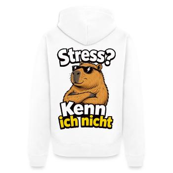 Stress Kenn Ich Nicht Capybara Lustiger Spruch - Unisex Premium Bio Zip Hoodie - Weiß - Hinten - Thijin (182cm)
