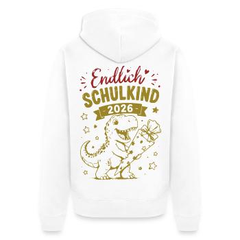 Endlich Schulkind 2026 Dino - Unisex Premium Bio Zip Hoodie - Weiß - Hinten - Thijin (182cm)