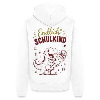 Endlich Schulkind Dino Geschenk - Unisex Premium Bio Zip Hoodie - Weiß - Hinten - Thijin (182cm)