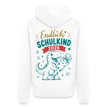 Endlich Schulkind 2026 Dino - Unisex Premium Bio Zip Hoodie - Weiß - Hinten - Thijin (182cm)