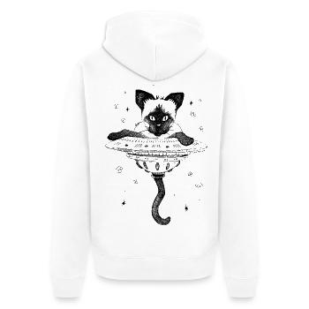 Siamese Cat - Flying Saucer - Unisex Premium Organic Zip Hoodie - white - Back - Thijin (182cm)