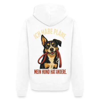 Ich habe Pläne – Lustiger Hundespruch - Unisex Premium Bio Zip Hoodie - Weiß - Hinten - Thijin (182cm)