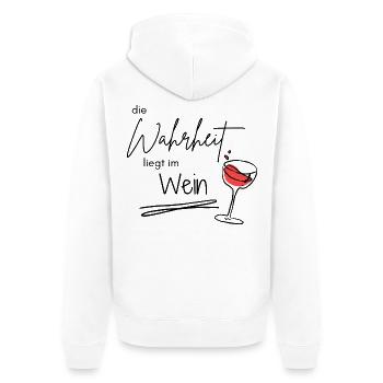 Die Wahrheit liegt im Wein – Weinspruch - Unisex Premium Bio Zip Hoodie - Weiß - Hinten - Thijin (182cm)