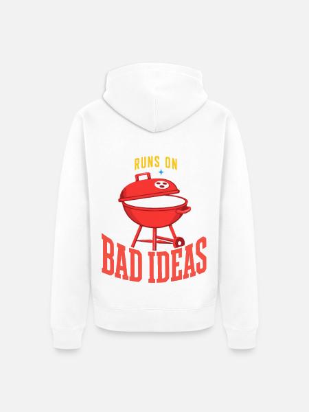 Grill läuft mit schlechten Ideen - Unisex Premium Bio Zip Hoodie - Weiß