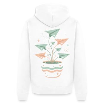 Pastellpapierflieger Blumentopf - Unisex Premium Bio Zip Hoodie - Weiß - Hinten - Thijin (182cm)