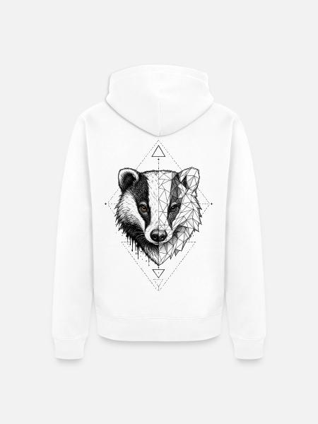 Dachs – Geometrisches Tier Tattoo Design - Unisex Premium Bio Zip Hoodie - Weiß