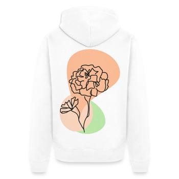Pastellblume im Linienstil - Unisex Premium Bio Zip Hoodie - Weiß - Hinten - Thijin (182cm)