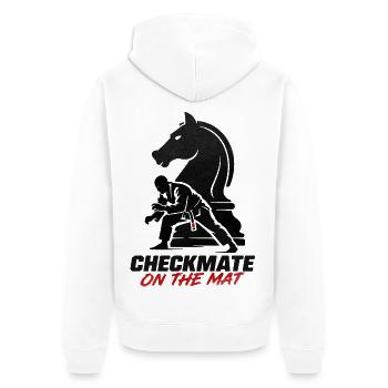Schachmatt auf der Matte – BJJ - Unisex Premium Bio Zip Hoodie - Weiß - Hinten - Thijin (182cm)