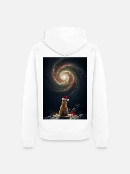 Weihnachtskatze vor der Galaxie - Unisex Premium Bio Zip Hoodie - Weiß