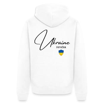 Ukrainische Flagge, Ukrainischer Stolz - Unisex Premium Bio Zip Hoodie - Weiß - Hinten - Thijin (182cm)